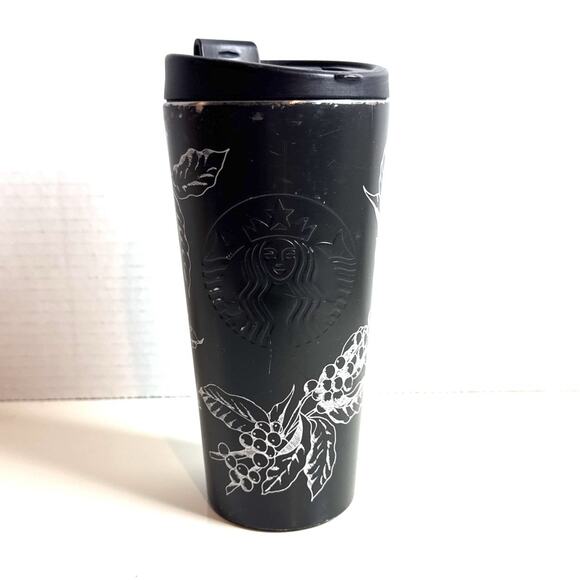 Starbucks 2014 Matte Black Grape Clusters Siren Mermaid Stainless Tumbler 16 oz - Picture 1 of 5